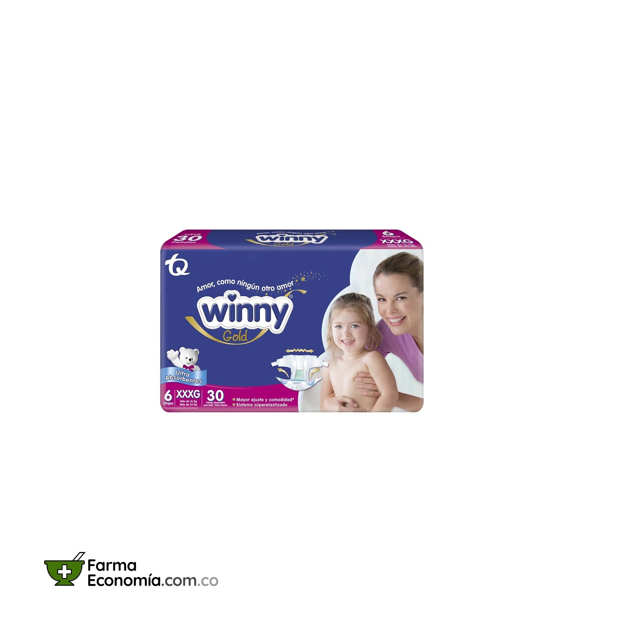 Pañales Winny Etapa 6 (XXXG) Ultratrim Gold x 30 Unidades