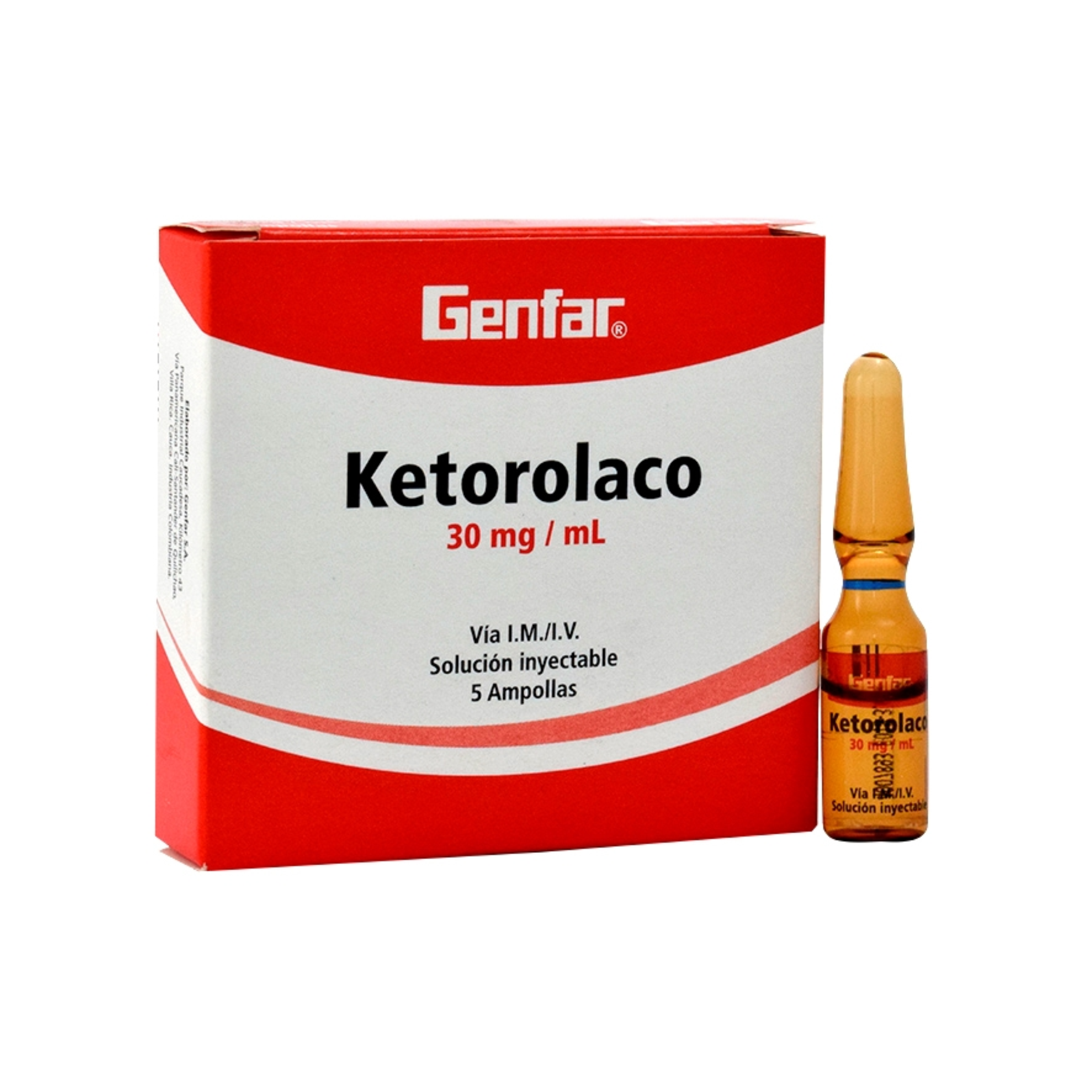 Ketorolaco 30 mg  Inyectable via I.M/I.V Caja x 5 Ampollas 1 mL
