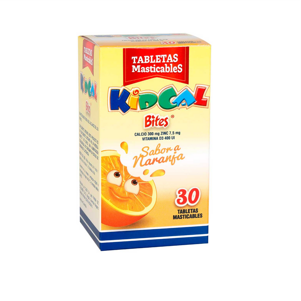 Kidcal Bites sabor a Naranja Caja x 30 Tabletas masticables