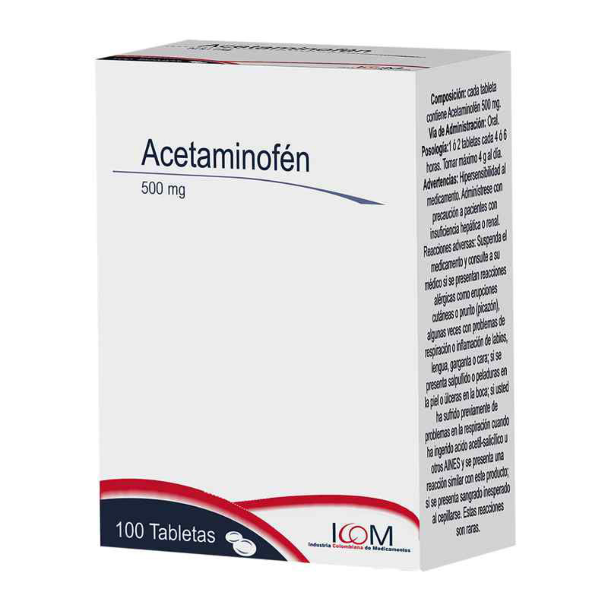 Acetaminofén 500 mg Caja x 100 Tabletas