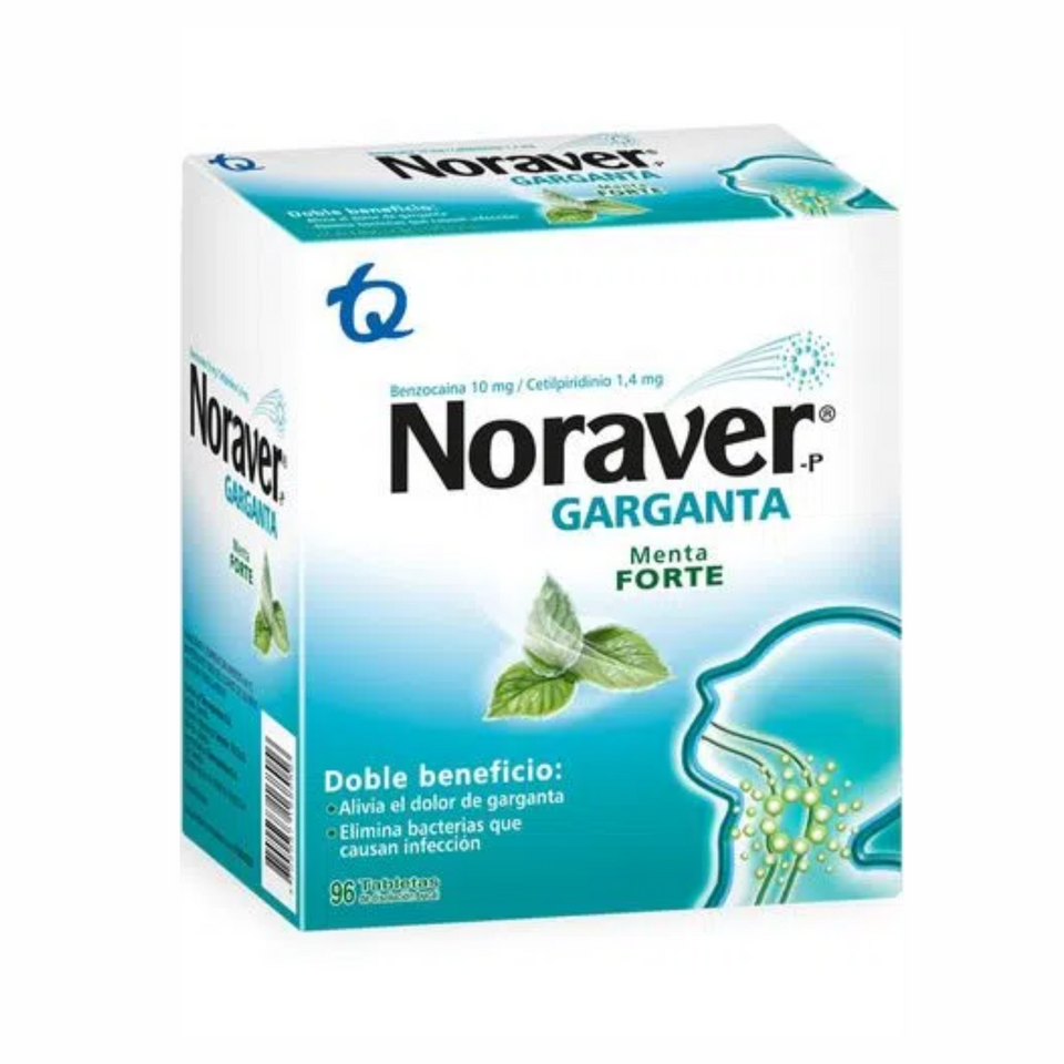 Noraver Garganta Forte x 96 Tabletas sabor Menta